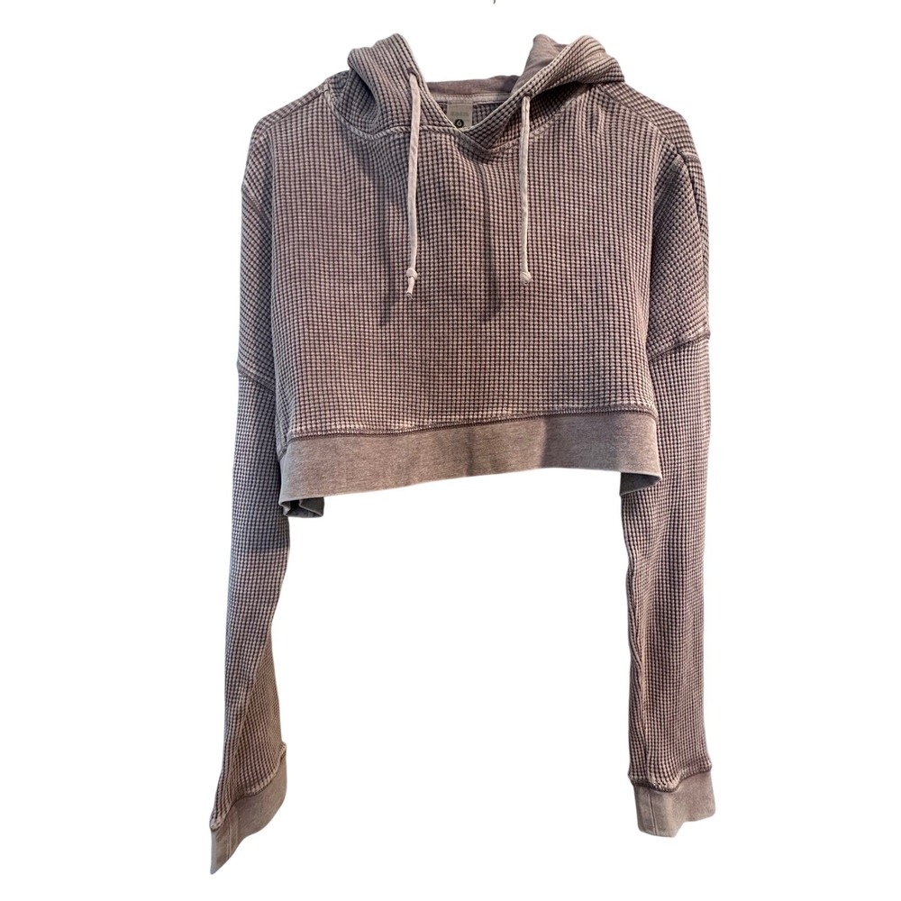 Mono B Mauve Purple Waffle Knit Cropped Hoodie Thermal‎ Pullover KT-A0631 Medium
